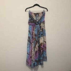 Maxi dress blue floral print  One‎ Size Adjustable  NWT E16
